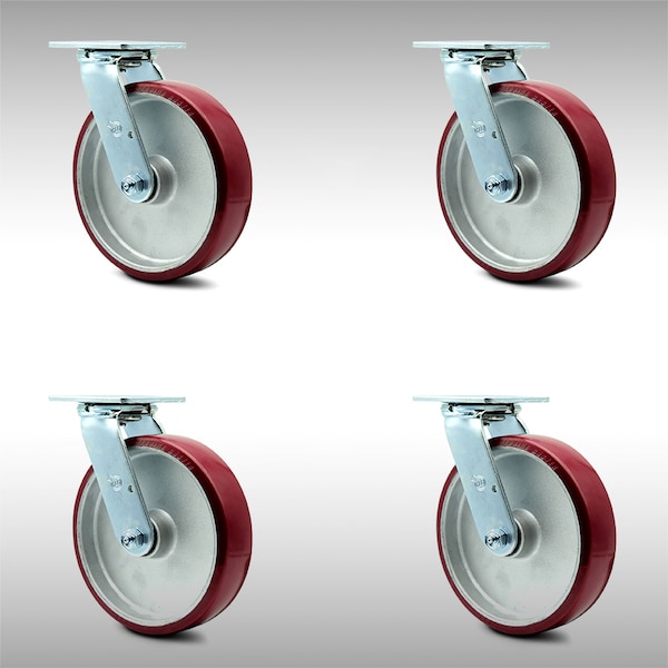 8 Inch SS Poly on Aluminum Swivel Caster Set with Ball Bearing and Swivel Lock